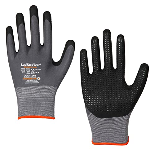 LeiKaFlex 12 Paar RL 1467 Feinstrick-Handschuh mit Nitril - Foam-Beschichtung + Noppen (12) von LeiKaFlex