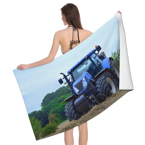 Mikrofaser Strandtuch Blauer Traktor 180x90 cm, 3D Bauernhof Badetuch für Erwachsene Weiches Leicht Handtuch Schnelltrocknend Sandfreies Strandhandtuch von Leichong