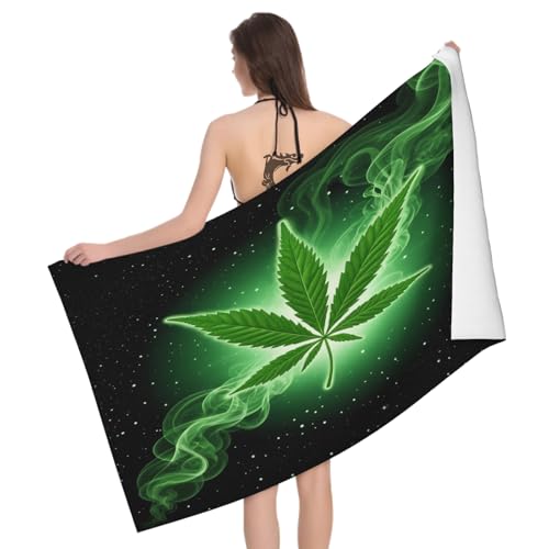 Mikrofaser Strandtuch Marihuana Gras Hanf Groß 100x200 cm, 3D Blätter Pflanzen Badetuch für Erwachsene Weiches Leicht Handtuch Schnelltrocknend Sandfreies Strandhandtuch von Leichong