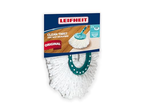 Leifheit Original Ersatzkopf Disc Mop, mit saugfähiger Microfaser, mit hoher Wasser- und Schmutzaufnahme, spielend leicht wechselbarer Ersatzmop, 2er-Set, Wischmopp für verschieden Bodenbeläge von Leifheit