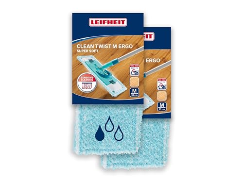 Leifheit 2er Set Wischbezug Clean Twist Ergo M super soft 33cm für Parkett, Holzböden und Kork, Ersatzbezug mit Spezialfasern, Wischer Ersatzbezug für minimale Wasseraufnahme von Leifheit