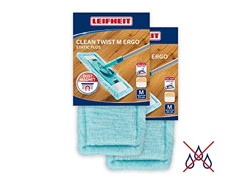 Leifheit 2er Set Wischbezug Clean Twist M Ergo static plus, für alle Bodenarten, zieht Staub und Haare an wie ein Magnet, Staubwischer für die trockene Bodenreinigung zwischendurch von Leifheit