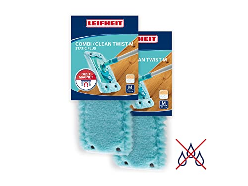 Leifheit 2er Set Wischbezug Clean Twist M static plus, Staubwischer für alle Bodenarten, zieht Staub und Haare an wie ein Magnet, Bodenwischer Ersatzbezug für glatte Böden, trockene Bodenreinigung von Leifheit