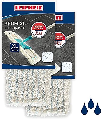 Leifheit 2er Set Wischbezug Profi XL cotton plus für Steinböden und Fliesen, Wischer Ersatzbezug aus Baumwoll- und Suprafasern, saugfähiger Bodenwischer Ersatzbezug von Leifheit