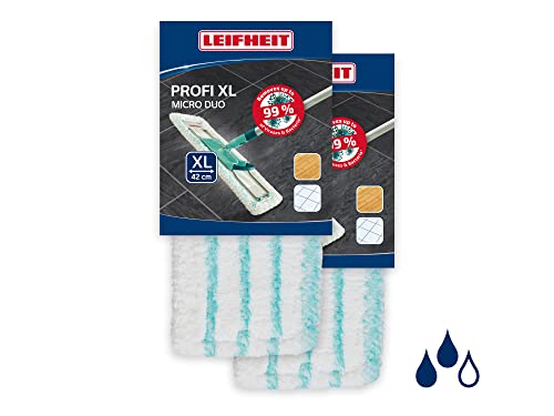 Leifheit Original 2er Set Wischbezug Profi XL Micro Duo, für alle Bodenarten, Bodenwischer Ersatzbezug, ideale Schmutzaufnahme Dank 2-Faser-System, Mikrofaser Putzlappen ideal für Fliesen und Laminat von Leifheit