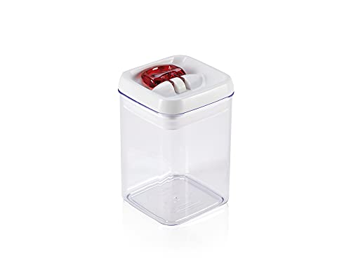 Leifheit Fresh and Easy Vorratsbehälter 800 ml, eckig, luft- und wasserdichte Vorratsdose mit patentierter Einhand-Bedienung, Frischhaltedose, stapelbare Aufbewahrungsboxen, transparent, rot von Leifheit