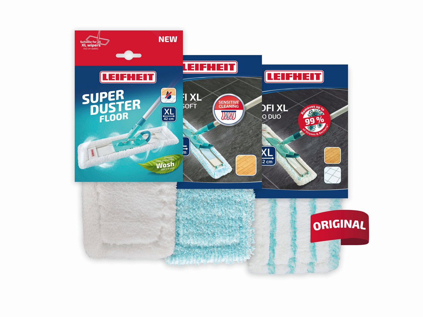 Leifheit 3er Set Wischbezug Profi XL Wischbezug (Mikrofaser,Kunstfaser, 18.0x50.0 cm, 3-tlg., Allround-Bodenreinigung, hygienisch reinigen, Staubbezug inklusive) von Leifheit