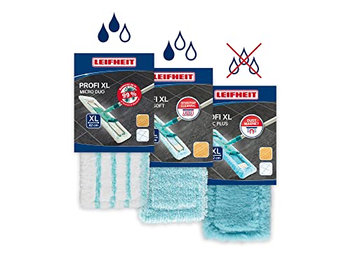 Leifheit 3er Set Wischbezug Profi XL micro duo, super soft & static plus, verschiedene Ersatzbezüge für alle Bodenarten, Wischüberzug für Parkett, Laminat, Fliesen und zum trockenen Staubwischen von Leifheit