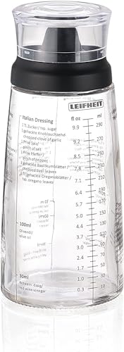 Leifheit Dressing Shaker, hochwertige Glasflasche mit verschiedenen Rezepten für Salatdressings, Messbecher mit tropffreien Ausguss, spülmaschinengeeigneter Dressingbehälter von Leifheit