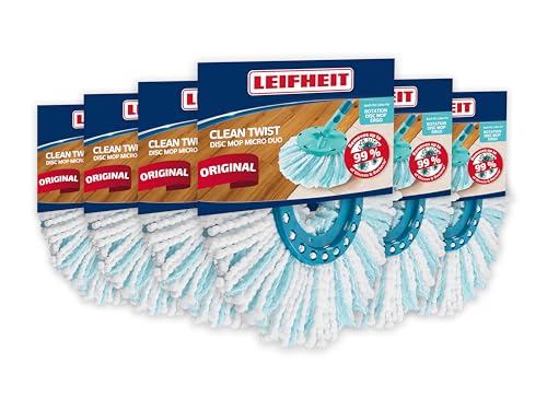 Leifheit Ersatzkopf CLEAN Twist Disc Mop Ergo Micro Duo 6er Set, Wischbezug Ergo, Ersatzbezug, für Bodenwischer CLEAN Twist Ergo von Leifheit