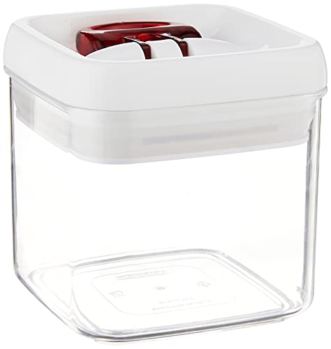 Leifheit Fresh and Easy Vorratsbehälter 400 ml, eckig, luft- und wasserdichte Vorratsdose mit patentierter Einhand-Bedienung, Frischhaltedose, stapelbare Aufbewahrungsboxen, transparent, rot von Leifheit