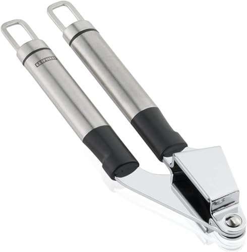 Leifheit Knoblauchpresse ProLine-Serie, Knoblauchschneider aus rostfreiem Edelstahl, spülmaschinenfest, garlic press, hochwertiges Design, einfache Handhabung und Reinigung, silber, schwarz von Leifheit