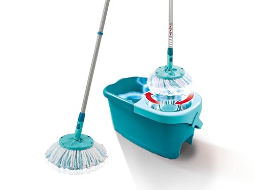 Leifheit Set CLEAN Twist Disc Mop Ergo 2.0, Bodenwischer mit Mikrofaser Bezug für nebelfeuchte Reinigung auf Fliesen und Laminat, Wischmopp mit Click-System und Schleudertechnologie von Leifheit