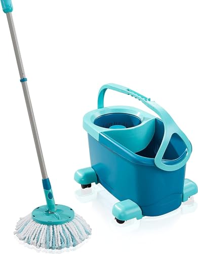 Leifheit Set Clean Twist Disc Mop Ergo 2.0 mit Rollwagen, Bodenwischer mit Mikrofaser Bezug für nebelfeuchte Reinigung auf Fliesen und Laminat, Wischmopp mit Click-System und Schleudertechnologie von Leifheit