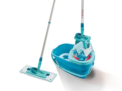Leifheit Set CLEAN Twist M Flachwischer Ergo 2.0, Bodenwischer mit Supersoft Bezug für nebelfeuchte Reinigung auf Parkett, Laminat und Echtholz, Wischmopp, Mop mit Schleudertechnologie von Leifheit