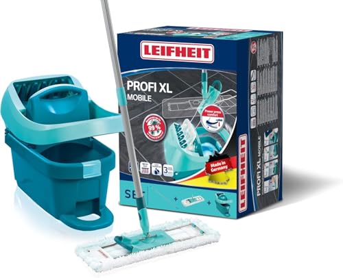 Leifheit Set Wischtuchpresse Profi XL mit Bodenwischer und Rollen, Putzen mit sauberen Händen & ohne Bücken, Ergebnisse wie handgewrungen, mit Mikrofaser Wischbezug für Fliesen & Laminat, Click-System von Leifheit