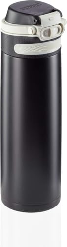 Leifheit Thermobecher Flip 600ml, Kaffeebecher 100% dicht, praktisches Öffnen mit einer Hand, Trinkbecher to go mit Filter für Wasser mit Obststücken, hält Getränke bis zu 6 Stunden heiß, black von Leifheit