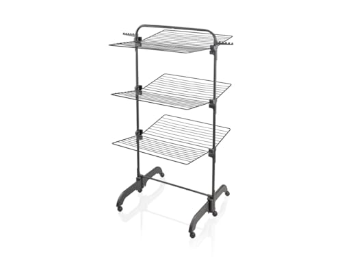 Leifheit Turmtrockner Comfort 420 Black Edition mit Rollen, 42m Leinen für 4 Wäscheladungen, platzsparender Wäscheturm mit 3 Ebenen, halbseitig abklappbarer Turmwäscheständer für die Dusche, schwarz von Leifheit