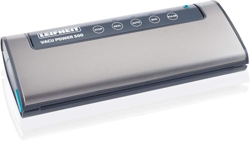 Leifheit Vakuumiergerät Vacu Power 500, Vakuumierer mit doppelter Schweißnaht, Lebensmittel bleiben 8x länger frisch, ideal zum Sous-Vide-Garen, Folienschweißgerät inkl. 10 Vakuumierbeuteln 20x30cm von Leifheit