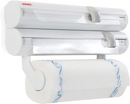 Leifheit Wandrollenhalter Rolly Mobil ComfortLine-Serie mit abnehmbarem Behälter, Küchenrollenhalter für 3 Rollen, Papierrollenhalter mit scharfen Klingen von Leifheit