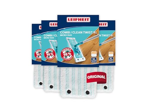 Leifheit Wischbezug CLEAN Twist XL, Combi XL Micro Duo 4er Set, Bodenwischer Ersatzbezug, Mikrofaser Wischbezug, für alle Bodenarten geeignet von Leifheit