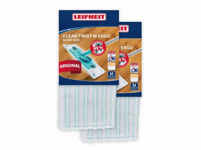 Leifheit 2er Set Wischbezug CLEAN TWIST M Ergo / POWER CLEAN M micro duo Wischbezug (Mikrofaser, 15.0x37.0 cm, 2-tlg., Waschbar bei 60°C, Wischbreite 33cm, für alle Böden) Leifheit 2er Set Wischbezug CLEAN TWIST M Ergo / POWER CLEAN M micro duo Wischbezug (Mikrofaser, 15.0x37.0 cm, 2-tlg., Waschbar bei 60°C, Wischbreite 33cm, für alle Böden) von Leifheit
