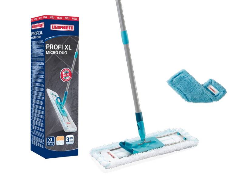Leifheit Wischmopp Bodenwischer Profi XL micro duo + duster static (kompakte Box), Waschbare Bezüge, Wischbreite 42cm, Arbeitshöhe 146cm, 360° Drehgelenk von Leifheit