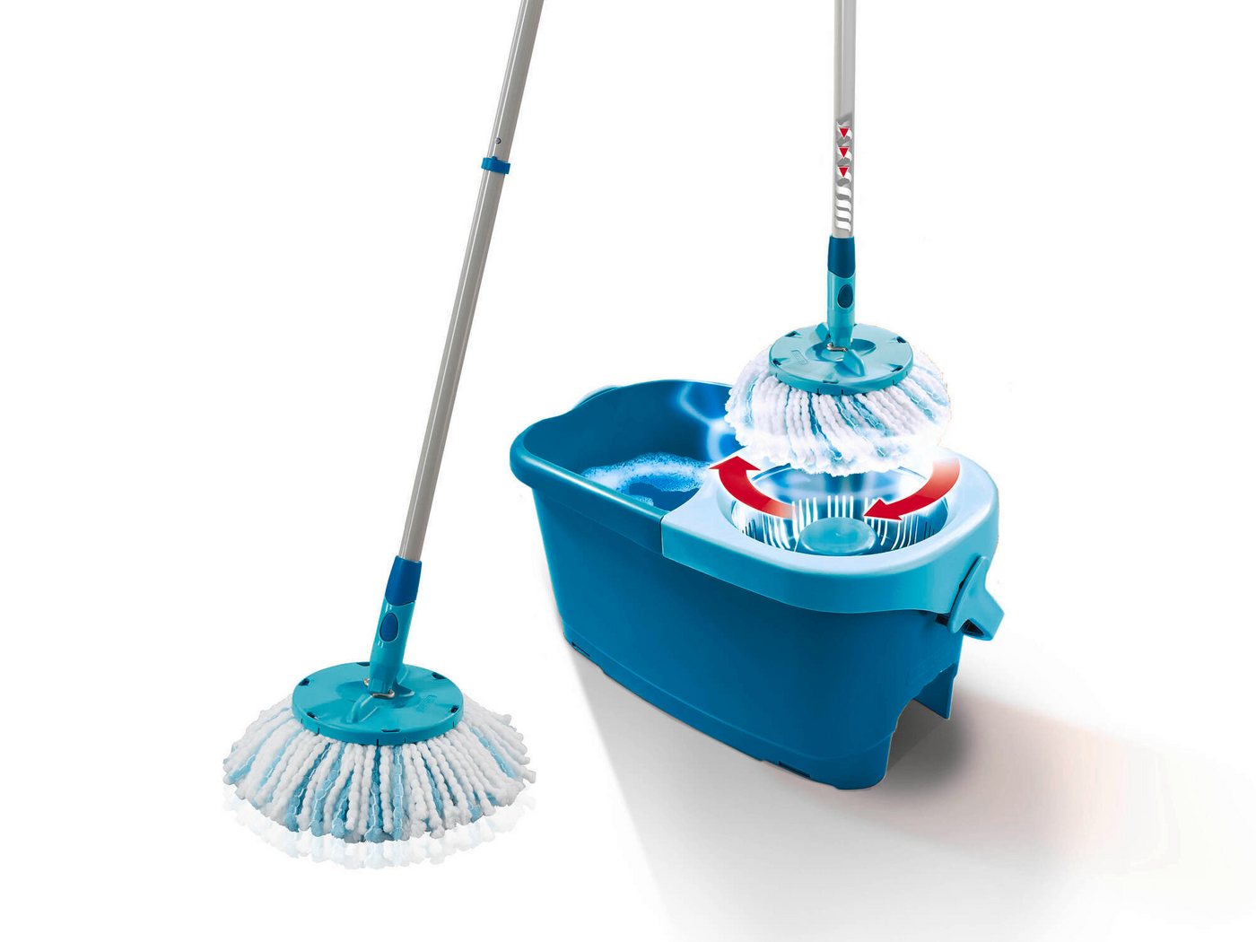 Leifheit Wischmopp Set CLEAN TWIST Disc Mop Ergo, Drill-Stiel-Mechanik, 360° Kardangelenk, längenverstellbar (109-140cm) von Leifheit