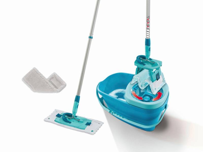 Leifheit Wischmopp Set CLEAN TWIST M Ergo (micro duo) + SUPERDUSTER M, Set mit Wischer & Presse, entfernt 99 % Keime, Bezüge waschbar von Leifheit