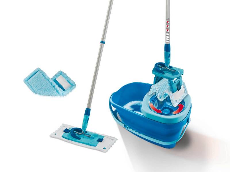 Leifheit Wischmopp Set CLEAN TWIST M Ergo (micro duo) + duster static, Drill-Stiel-Mechanik, Wischbezüge inkl., längenverstellbar (110-140cm) von Leifheit