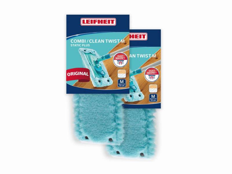 Leifheit Wischbezug CLEAN TWIST M / Combi M static plus 2er Set Wischbezug (Kunstfaser, 14.0x43.0 cm, 2-tlg., Waschbar bei 40°C, Wischbreite 33cm, für alle glatten Böden) von Leifheit