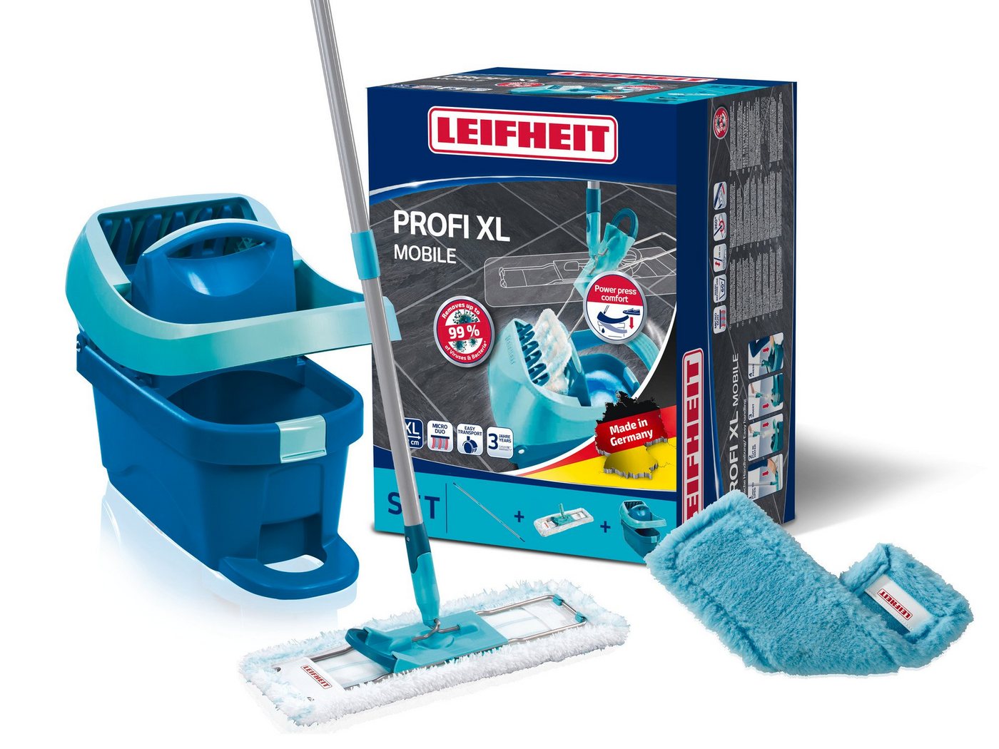 Leifheit Wischtuchpresse Set Wischtuchpresse Profi XL mit Rollen, Bodenwischer mit micro duo von Leifheit