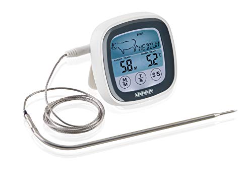 Leifheit digitales Bratenthermometer, Grillthermometer mit voreingestellten Garstufen und Timer, magnetisches Fleischthermometer für den Backofen, Thermometer inklusives Batterien, für perfektes Garen von Leifheit