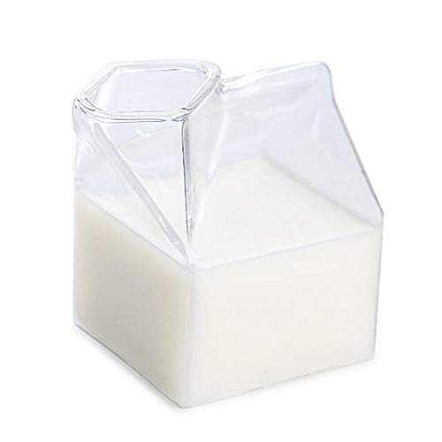 Leikance Milchglasbecher, Milchbox, Glas, Milchkarton, transparent, unregelmäßige Tasse, 250 ml von Leikance
