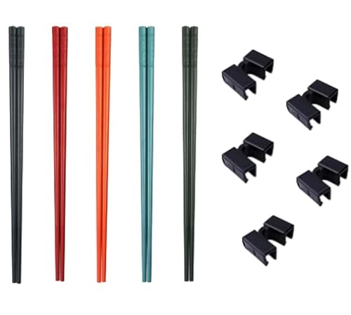 5 Paar Japanische Lernstäbchen mit Trainingshilfe | Rutschfeste Fiberglas-Essstäbchen für Sushi & Asiatisches Essen | Inkl. Übungshilfe aus Kunststoff | Für Kinder & Anfänger (Mehrfarbig) von Leikedun
