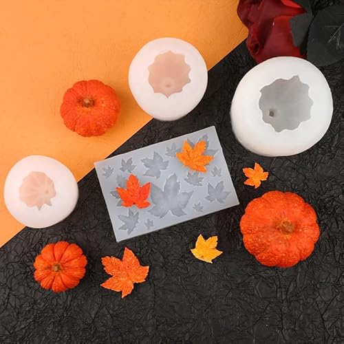 5 Stück Thanksgiving Halloween Harz Formen, 3D Halloween Kürbisform, Verschiedene Größen Thanksgiving Ahornblatt Silikonform für Herbsternte Halloween KerzenformThanksgiving DIY Basteln Dekoration von Leikedun