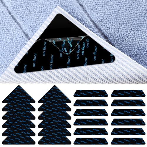 Antirutschmatte für Teppich, 24PCS Teppich Antirutschunterlage Teppichstopper Waschbare und Wiederverwendbare Teppich Rutschfestes Klebeband Teppichgriffe Teppichecken Seitengreifer Starke Klebrigkeit von Leikedun