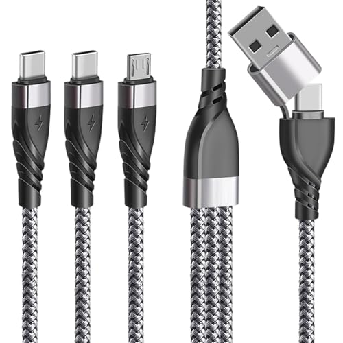 Multi USB Kabel, [1.2M] 3 in 2 Schnellladekabel mit 2 Typ C und Micro USB, USB C Multi Ladekabel für iP 16 15 Android Galaxy LG PS4 Tablet von Leikedun