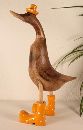 Leikor Ente aus Holz 35 cm mit Stiefeln und Hut in Grün Deko Laufente (Gelb) von Leikor
