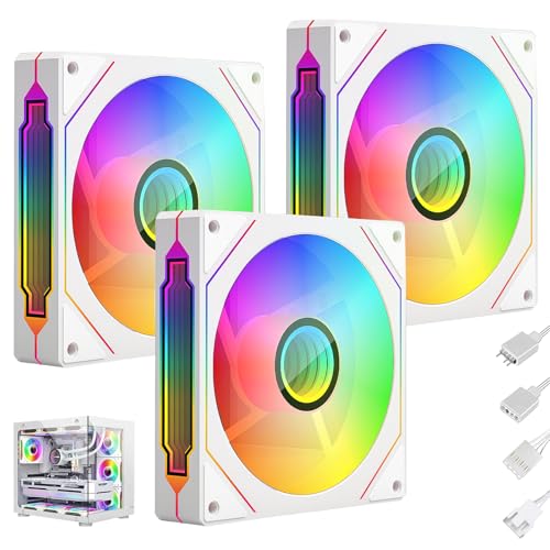 3er Pack ARGB PC Lüfter 120mm, Gehäuselüfter, PC Lüfter 5V3PIN & 12V4PIN Adressebare RGB Gehäuselüfter mit Infinite Mirror Effekt, 40.000 Stunden Lebensdauer von Leikurvo
