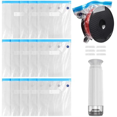 15 Stück 3D-Druckerfilament Feuchtigkeitsbeständig Aufbewahrungstasche, Feuchtigkeitsdichter Vakuumbeutel für 3D-Filamente mit Vakuumpumpe +6 Dichtungsclip, Wiederverwendbare Vakuum Taschen von Leikurvo