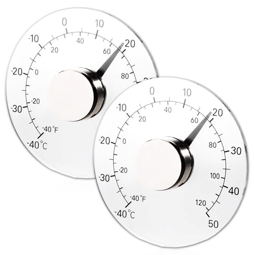 2 Stk Fensterthermometer für den Außenbereich, Außenthermometer Fensterscheibe Außenthermometer Fahrenheit/Celsius Grad, Batteriefreies Selbstklebendes Wasserdichtes Heimthermometer Durchmesser 11cm von Leikurvo