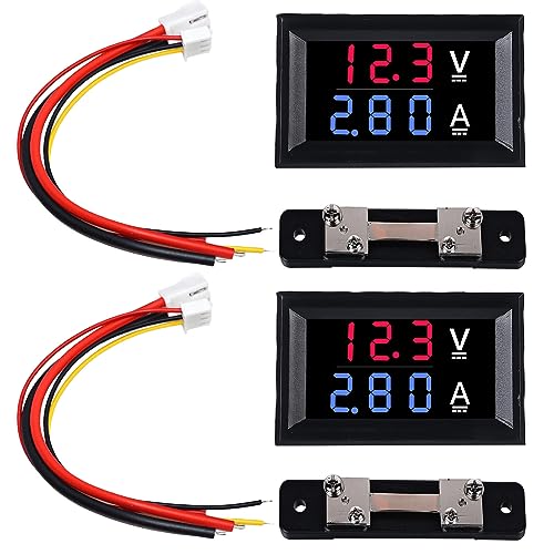 2 Stück 0.28”LED Digital Voltmeter Amperemeter, DC 0-100V 50A Volt Ampere Meter mit Shunt, LED Doppelte Farbanzeige Rot & Blau Detektor, Spannung Ampere Multimeter Strommesser Panel Tester von Leikurvo