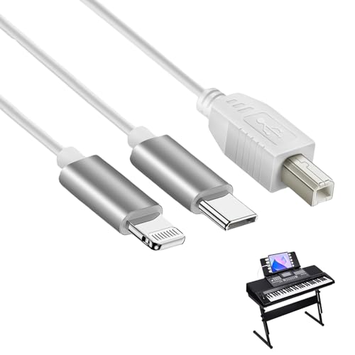 2-in-1 USB-C auf USB-B Midi-Kabel, 1m OTG Kabel für iPhone, IOS, Controller, Audio Interface, Tastatur, Elektronisches Musikinstrument (Weiß) von Leikurvo