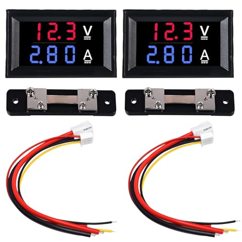 2er-Pack 0.28” LED Digital Voltmeter Amperemeter: DC 0-100V 50A Volt Ampere Meter mit Shunt, LED Doppelte Farbanzeige Rot & Blau Detektor, Spannung Ampere Multimeter Strommesser Panel Tester von Leikurvo