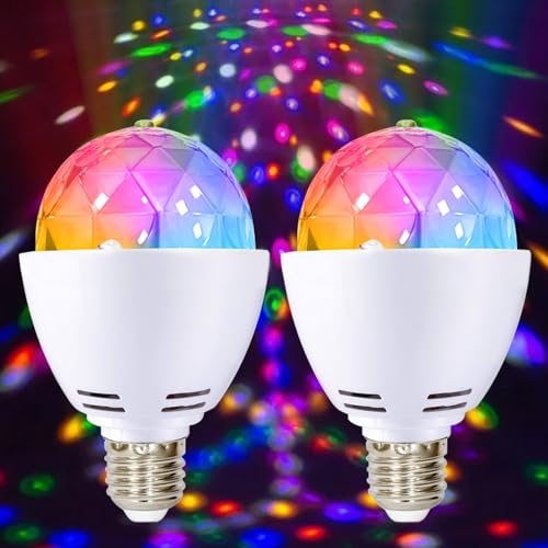 2x LED Partylicht, E27 3W RGB LED Discokugel Licht 360° Rotierend Disco Glühbirne, LED Discolampe für E27 Fassung, Leuchtmittel Party Deko für Hochzeitsfest Geburtstagsparty Halloween Weihnachten von Leikurvo