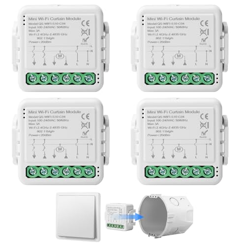 4 Stk WiFi-Smart-Rollladenschaltermodul, WIFI Smart-Einbauschalter Rolladenschalter Modul mit Laufzeiteinstellung für Vorhänge Jalousien Markisen Kompatibel Google Home/Smart Life/Tuya Smart(Weiß) von Leikurvo