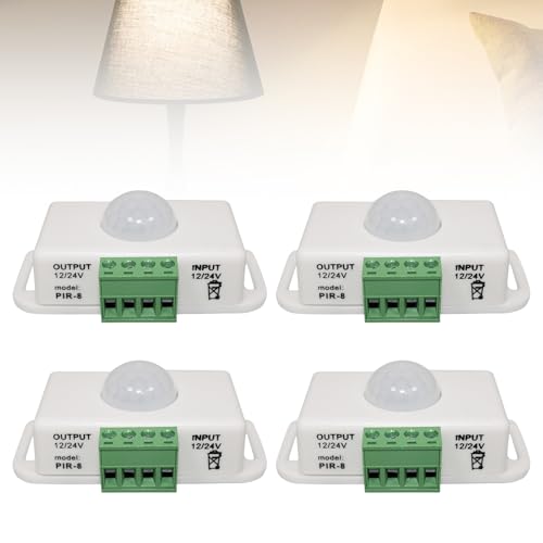 4 Stück Koerper Infrarot PIR Sensor, DC 12V 24V Infrarot Sensor Schalter Automatik Bewegungsm Aussen Bewegungsmelder Schalter für LED Streifen/Leuchtmittel, Weiß von Leikurvo