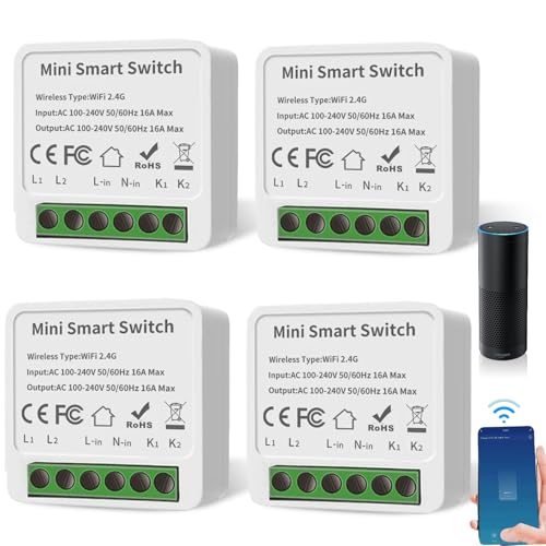 4 Stück Smart Lichtschalter Modul 1 Wege Doppelsteuerung, Mini DIY WLAN Schalter Passt hinter Wandschalter, Modul Kompatibel mit Tuya App, Alexa und Google Home, Neutralleiter Erforderlich 4 Stück Smart Lichtschalter Modul 1 Wege Doppelsteuerung, Mini DIY WLAN Schalter Passt hinter Wandschalter, Modul Kompatibel mit Tuya App, Alexa und Google Home, Neutralleiter Erforderlich von Leikurvo