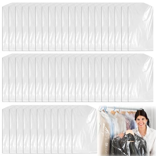 50 Stück Kleidersäcke, Durchsichtige Kunststoff kleidersack Staubdicht Aufbewahrungstasche kleidersack Anzug für Anzüge Kleider Sakkos Hemden(60x100cm) von Leikurvo